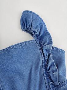 SHEIN Young Girl Blue Denim Romper With A Three-Dimensional Bow On The Back - Medium Wash - View 4