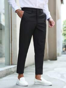 Manfinity Mode 男士休闲/商务纯色锥形西装裤 - 黑色 - 查看 3