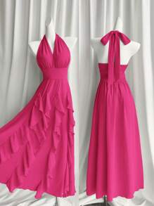 Rafferiza فستان ربيعي وصيفي 2025 فضفاض عارضة من النساء طراز بوهيمي أنيق وعصري لحفلات الزفاف وخريج الجامعة والأعياد والسهرات والشاطئ، بأكمام حرة وخط رقبة على شكل V ولمسات كاجوال وطراز زي الحفلات موديل جديد متعدد الطبقات إلى الأرض مع شريط الخصر