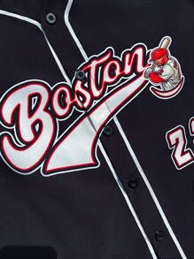 Tween Boy Casual Sport Colorblock Letter Print Short Sleeve Jersey Shirt, Suitable For Summer, Outdoor Play, School, Street Photography, Party And Home Leisure - Black - View 4