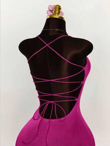 Amplova Ruched Cross Strap Backless Fitted Mini Dress With Adjustable Spaghetti Straps Bodycon Dress,Party Dress,Party Dresses For Women - Hot Pink - View 5