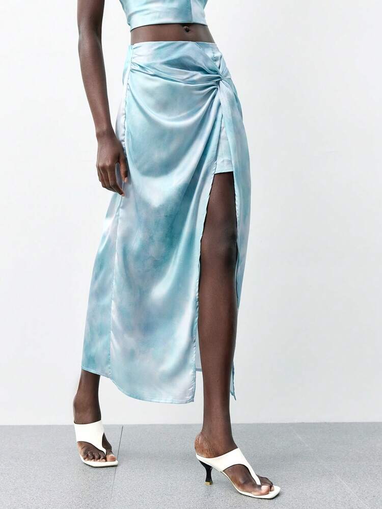 SHEIN Maija 여성용 다용도 여름 의류, 보헤미안 캐주얼 패션 우아한 트위스트 러셔드 슬릿 스커트, 비치 리조트 휴가 스타일 올 시즌 매치, 모던한 휴가 패션 디자인, 편안한 비치, 보헤미안 스타일, 여름 도파민 휴가 웨어, 휴가