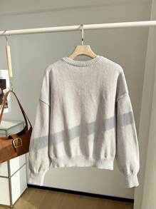 SHEIN EZwear 大码花卉图案休闲宽松圆领长袖毛衣 - 灰色 - 查看 2