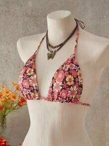 SHEIN Swim 2件套碎花比基尼套装，适合旅行和海滩 - 彩色 - 查看 4