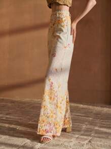 MOTF PREMIUM SCHIFFY FLORAL PRINT LACE TRIM WIDE LEG SUIT PANTS - Multicolor - View 4