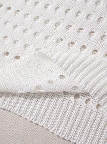 Franclia 女士新款浪漫法式镂空白色简约别致针织毛衣针织套头衫秋冬 - 白色 - 查看 4