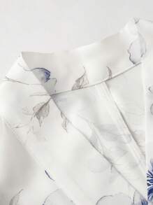 Irokai Japanese Women's Traditional Floral Print Blue Yukata Bowknot Yukata (Modified Japan Style Kimono Robe), Easy Wearing