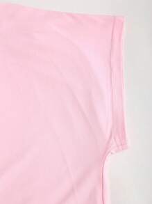 SHEIN Sweetro 女式夏季纯色不对称领蝙蝠袖优雅褶饰中长连衣裙 - 淺粉色 - 查看 5