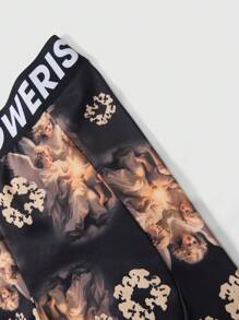 ROMWE MEN Street Life Men's Street Style Graphic Print Base Layer Bicycle Shorts - Black - View 7