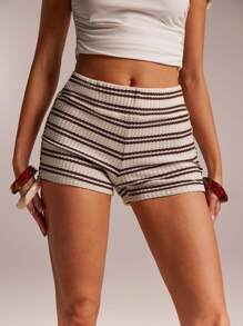 SHEIN Forever 21 Women's Striped Casual Shorts, Fashionable For Summer,Comfy Shorts