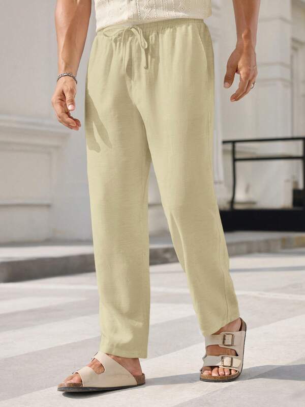 Manfinity ModaGents Pantaloni casual țesuti pentru bărbați, cu talie medie, cu picior drept, potriviți pentru purtare zilnică
