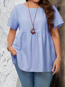 EMERY ROSE Blusas holgadas de manga corta con cuello redondo y estampado de rayas, adecuadas para el verano, regalos para la madre, estilo bohemio, vacaciones de primavera, festivales, campo - azul real - Ver 4