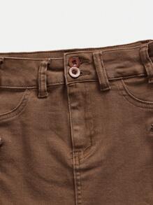 SHEIN ICON Casual Solid Color Low Waist Super Short Denim Skirt