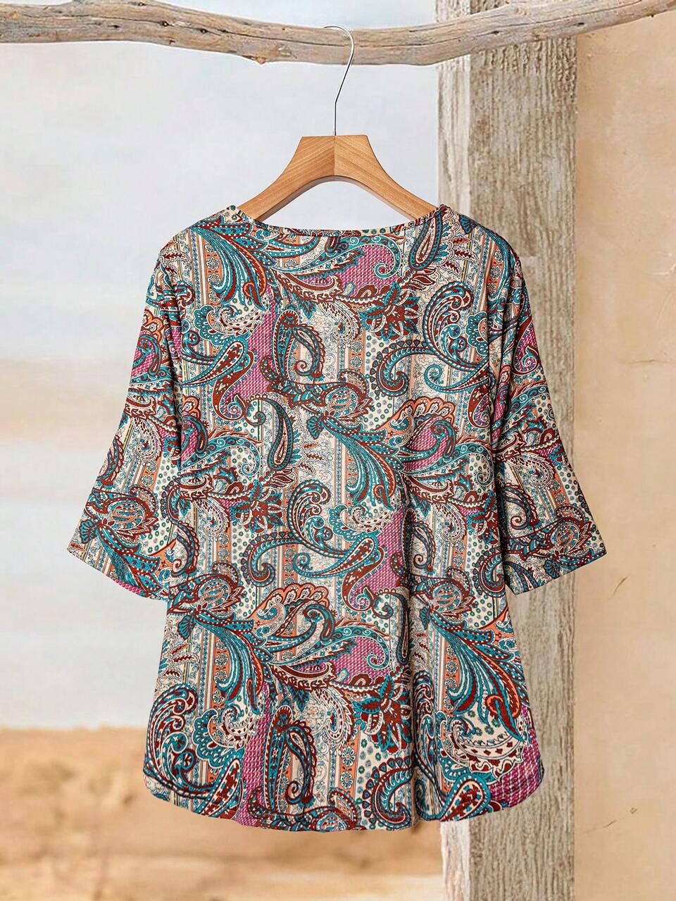 Plus Size Women Plant Print Round Neck Short Sleeve Casual Boho T-Shirt, Autumn Vacation Pastel Fall