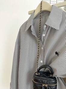 Women's Casual Striped Print Button-Up Long Sleeve Shirt Fall Cloth For Women