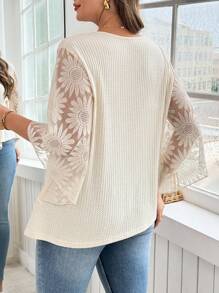 SHEIN Clasi Curve Plus Size Women's Casual Daily Apricot Knitted Texture Fabric Waist Waist Slimming Pleated Splicing Lace Holiday Shirt,Summer Tops,Business Casual Woman,Teacher Outfits For Women,Streetwear Women ,Lace Top,Summer Outfits For Women,Summer,Vacation Outfits Woman,Vacation,Women Summer Clothes,Going Out ,Plus Size Women Clothes,Clothes,Curve Plus,