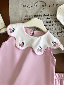 SHEIN 2pcs Baby Girl Cute Cake And Floral Print Sleeveless Top And Shorts Set, Casual For Spring And Summer - Pink - View 6