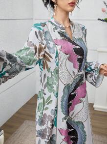 SHEIN Najma Elegantes locker sitzendes Kleid für Frauen mit floralen und Streublumen-Patchwork Applikationen an den Ärmeln