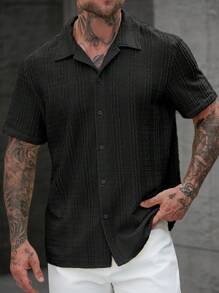 Manfinity RSRT Men's Casual Summer 3-Color Pleated Short Sleeve Shirt - Black - View 5