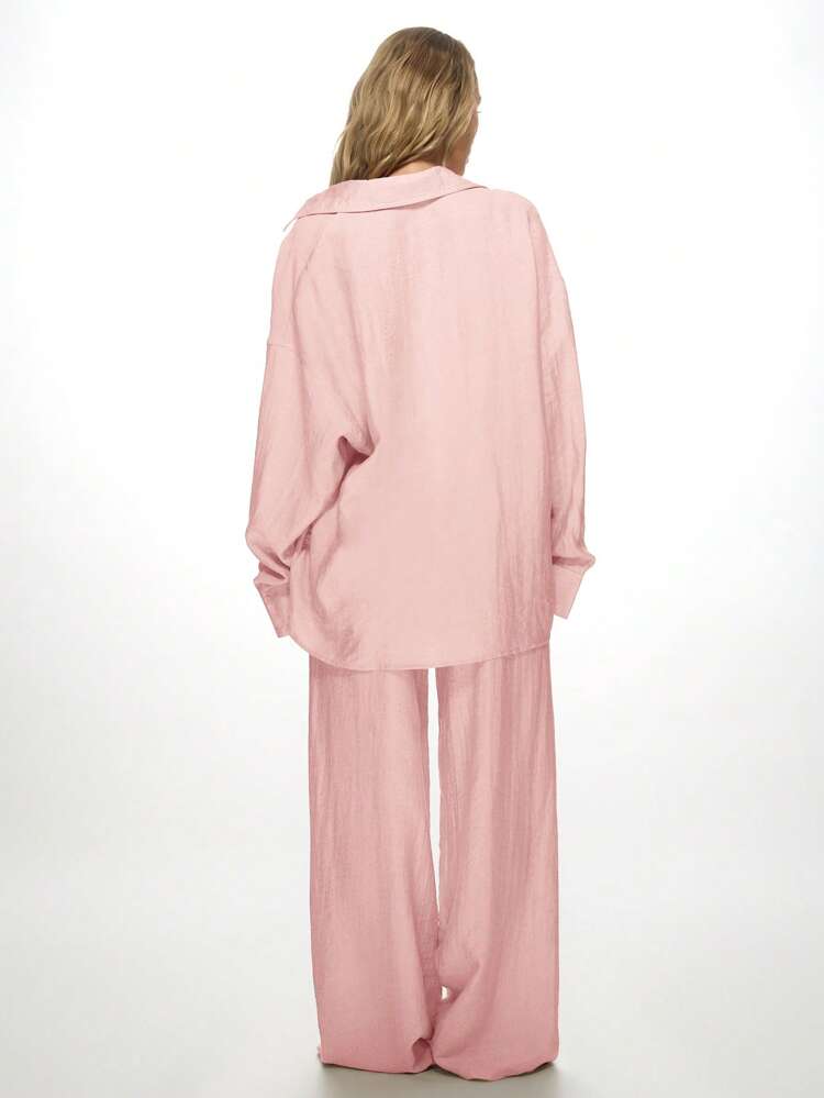 MISSGUIDED Linen Palazzo Beach Trousers And Button Down Shirt Resort Wear Vacation Holiday Party