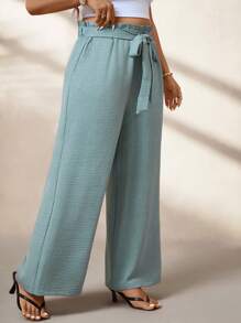 Weeklong Simple Elastic Waist Loose Fit Wide Leg Pants - Cadet Blue - View 6