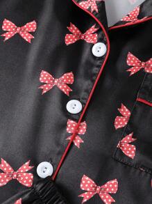 Sweet & Cute Spring Tween Girls Bow Print Pajama Set Top & Shorts