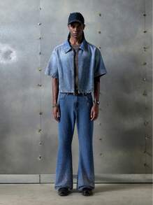 NEON BLANC 男士街头风格梭织长款牛仔裤 - 藍色 - 查看 6