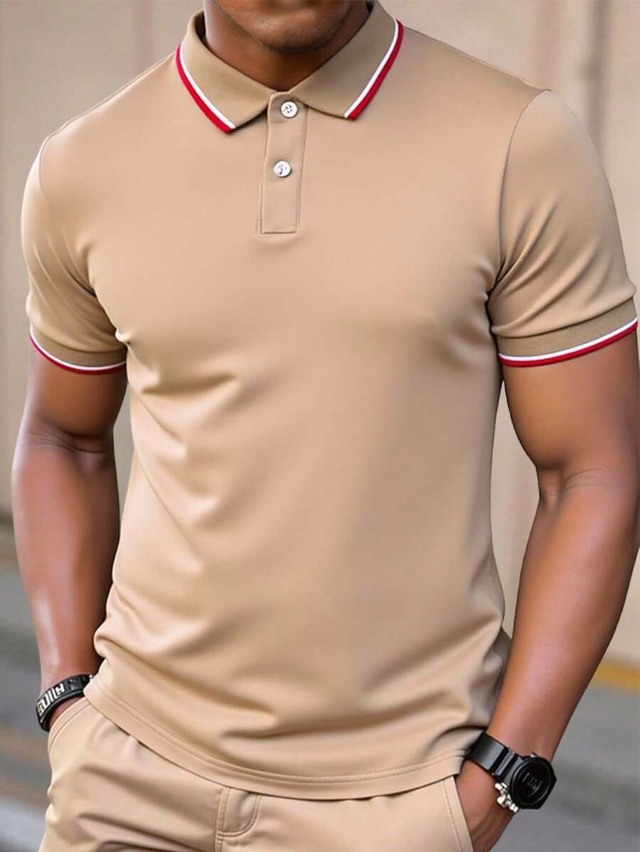 Teen Boy Color Blocking Ribbed Striped Short Sleeve Polo Shirt