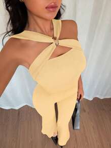 Islaluna Mono ajustado con escote pronunciado en V y decoración de hebilla metálica, sexy