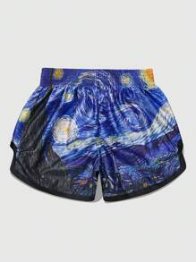 ROMWE MEN Street Life 男式松紧腰宽松绘画印花拳击短裤