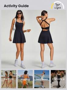 GLOWMODE FeatherFit™-Air Game Set A-Line Built-In Peekaboo Short Knotted Pocket Halter Dress Low Impact Daily  Quick Dry Moisture Wicking - Black - View 7