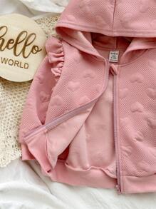 SHEIN 可爱休闲女婴心形印花连帽夹克，百搭秋冬 - 粉色 - 查看 6