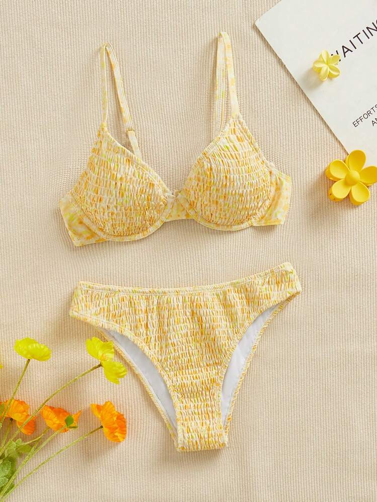 SHEIN Swim Mod Women's Vacation Beach Swimsuit Set For Summer - Yellow - View 1