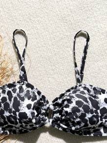 SHEIN Tween Girl Leopard Print Bandeau Bikini Top And Bottoms Swimwear Set For Summer Beach Vacation,Summer Clothes,Valentine Day,Vacation Outfits ,Beach Outfits ,Festival, Bohemian,BOHO, Sweet, ,Rave Outfits Festival,Tropical Vacation - Brown - View 3