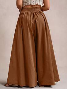 Freevana Plus Knot Front Wide Leg Summer Pants - Brown - View 2