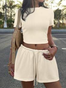 Muchica 1 Set Women's Grey Knit Fitted Casual Homewear Lounge Wear - Apricot - View 5