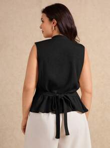 Elaquor Fashionable Casual Metal Shell Button Sleeveless Plus Size Sweater Vests In Fall/Winter - Black - View 2