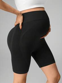 SHEIN Maternity Seamless High Waist Solid Color Sports Shorts
