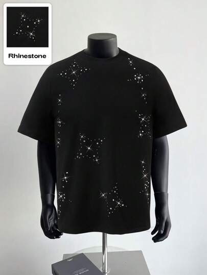 Street Life Camiseta de manga corta unisex con gráfico de estrella de pedrería con estilo, diseño americano de estilo callejero