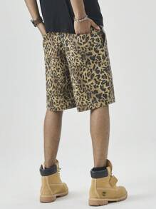 Manfinity EMRG Shorts vaqueros casuales de corte holgado para hombre con diseño de bolsillo y estampado de leopardo