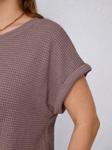 SHEIN Clasi Áo thun tay ngắn cổ tròn đơn giản giản dị cỡ lớn - Bụi hồng - Xem 9