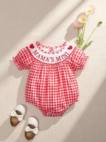 SHEIN 女童日常穿搭圆领编织复古格子字母刺绣短袖紧身衣 - 彩色 - 查看 1