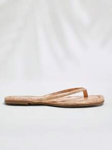 SHUZIA 女士舒适经典木纹印花人字平底凉鞋 - 米色 - 查看 4