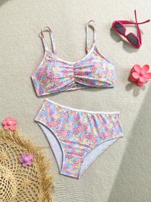 Tween Girls Bikini Sets, Ditsy Floral 2 Pieces Swimsuit, Fashionable Casual Elegant Swimwear Suitable For Swimming, Vacation, Summer (Random Print) Young Girls Sets Young Girl Summer Outfits Bathing Suits For Teens Sets Bathing Suits Teen Set Summer Bathing Suits 1pc For Teens