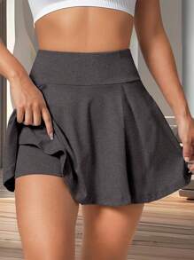 Women's Solid Color Minimalist Daily/Sports Skort - Grey - View 1