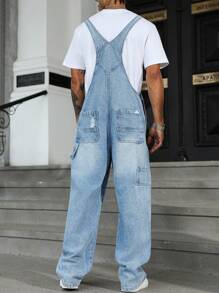 Manfinity Homme Men's Letter Print Distressed Casual Versatile Denim Bib Overalls Hang Out Street Work Urban