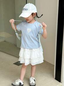 SHEIN Little Byeori Mädchen Lässig Set aus Kurzarm T-Shirt und Mini-Rock - Verschiedenfarbig - Übersicht 6