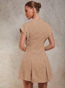 COSMINA Women's Fashionable & Elegant Embroidered Waist Mini Dress - Khaki - View 2