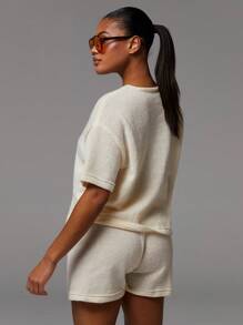 Athîral Women's Knit Casual 2pcs T Shirt & Shorts Set,Four Seasons,Back To School Girls Outfits,,Travel Outfit Airport ,White Suit,Women's Fall Clothes