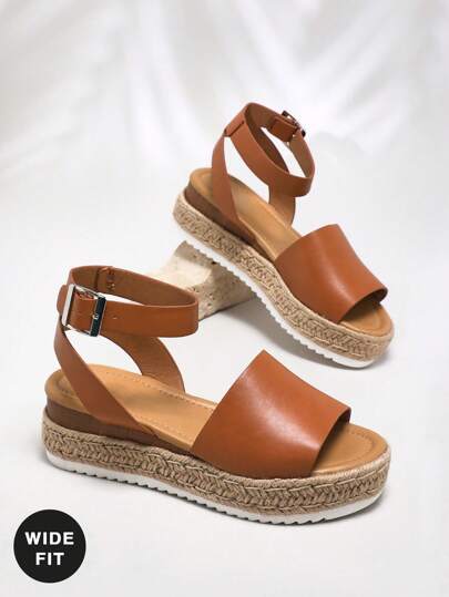 SHUZIA Sandalias plataforma tipo alpargata con punta abierta y correa de tobillo de ajuste amplio para mujer